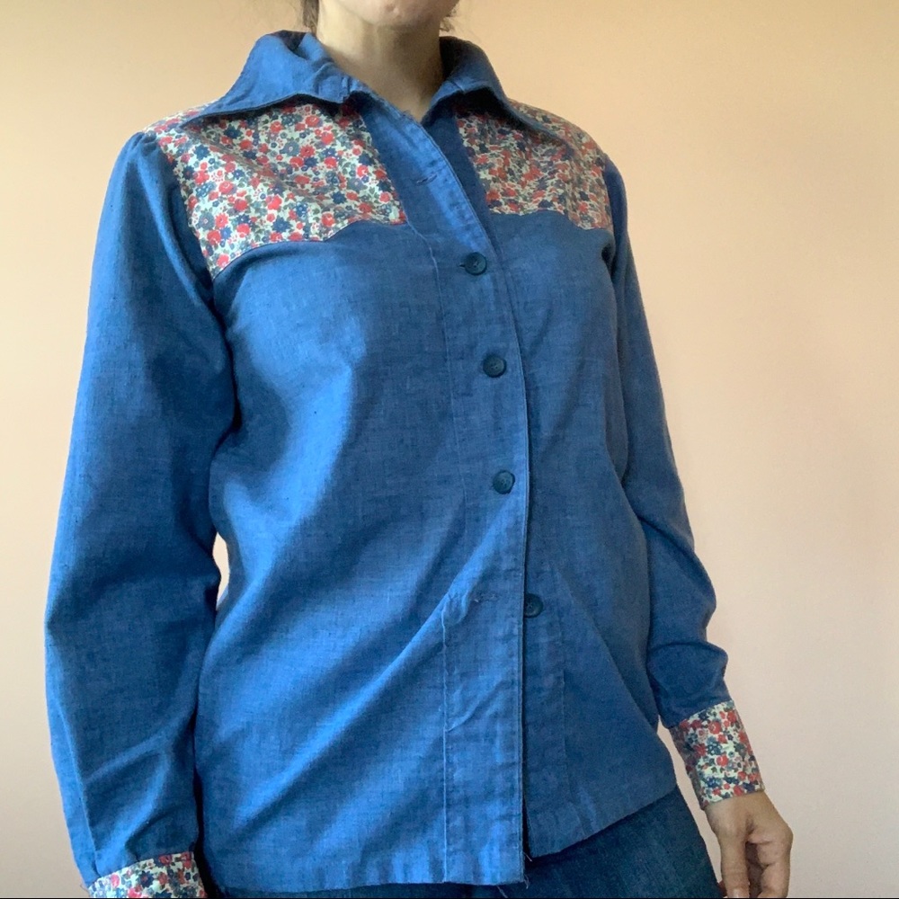 Vintage 70s Patchwork Long Sleeve Button Down Top - image 4